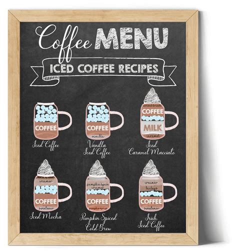 Iced Coffee Menu Digital Print Printable Coffee Art Chalkboard Art