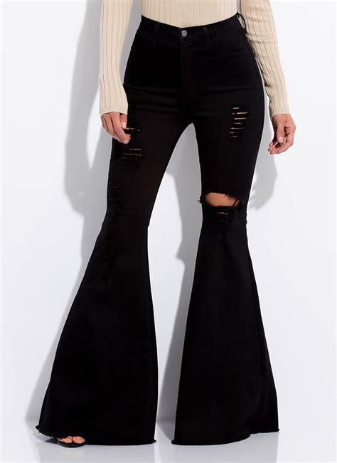 See more ideas about bell bottoms, fashion, wide leg jeans. Play Flare Distressed Bell-Bottom Jeans BLACK - GoJane.com