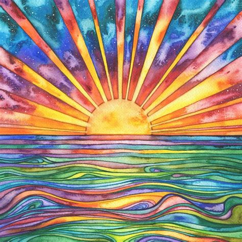 Sun Water Watercolour Print Of Original Painting Sunset Etsy In