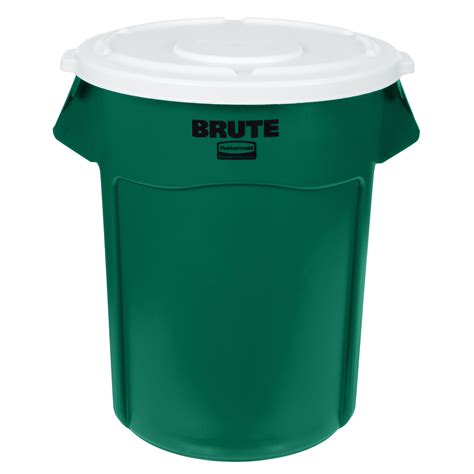 Rubbermaid Brute 55 Gallon Green Round Recycle Trash Can And White Lid