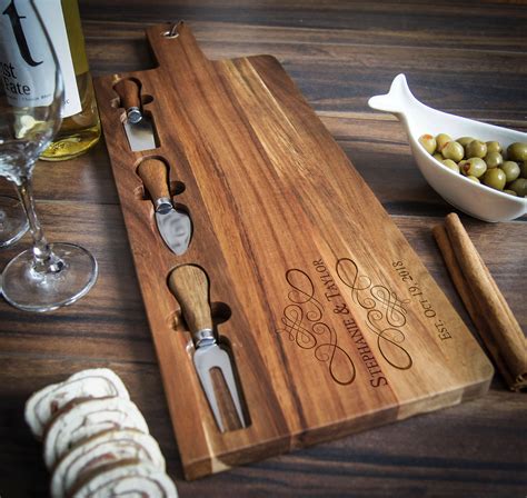 Personalized Cheese Board Set Custom Cheese Board Set Engraved