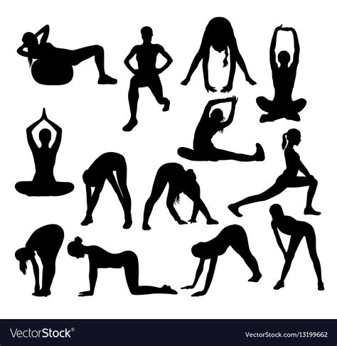 Stretching And Exercise Silhouettes Royalty Free Vector
