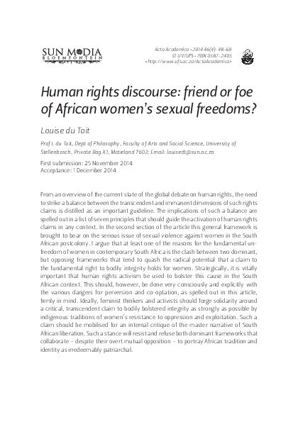 pdf human rights discourse friend or foe of african women s sexual freedoms louise du toit