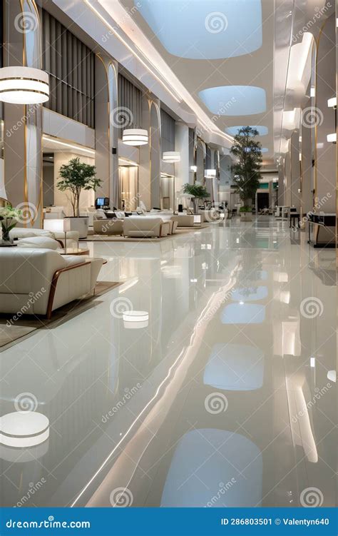 Large Lobby With Lot Of Couches And Tables Generative Ai Stock Image