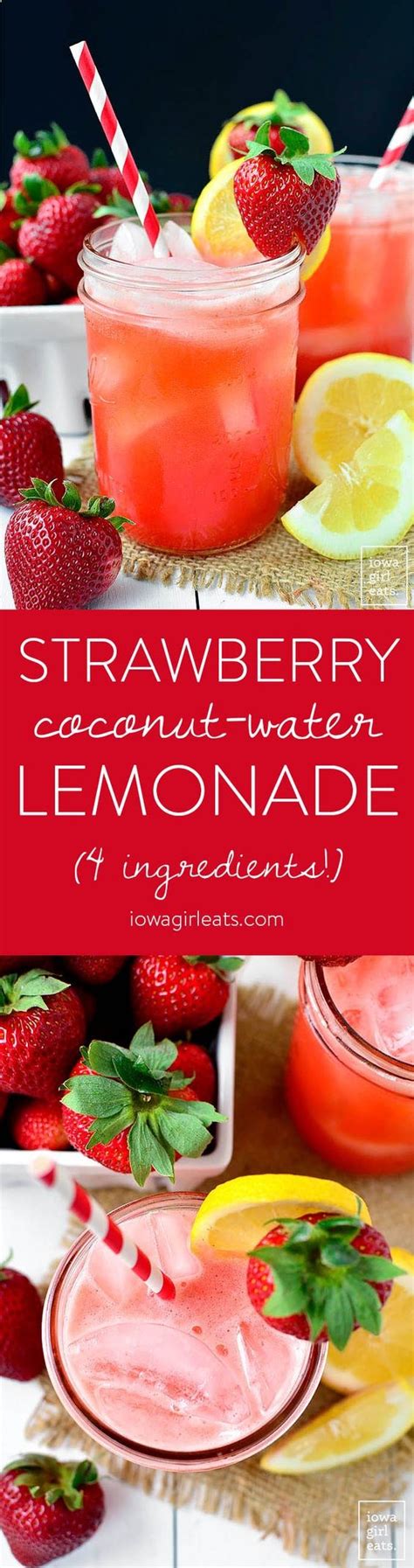 Here are delicious coconut drink recipes that will transport you to a beachy destination with each sip. Strawberry Coconut Water Lemonade is a sweet-tart summery drink recipe made with fresh ...
