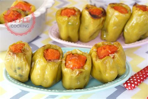 Baked Olive Oil Pepper Dolmas Recipe Turkish Style Cooking