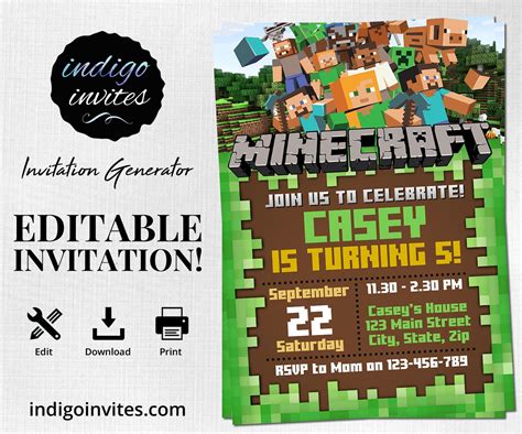Minecraft Birthday Invitations Birthday Invitation Templates