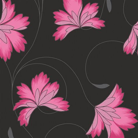 Buy Crown Flourish Wallpaper Hot Berry Pink Charcoal Black