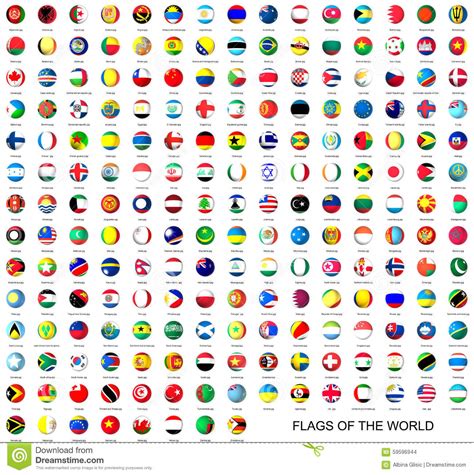 All Flags Of The World 3d Round Flags On White Background Stock