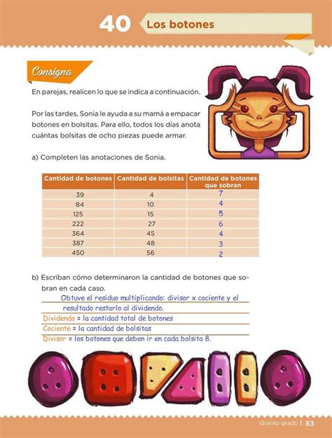 Matemáticas de eso y bachillerato. Los botones -Desafío 40- Desafíos Matemáticos Quinto grado ...