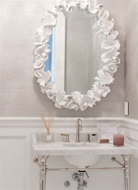Palacek Coral Mirror And Grasscloth Contemporary Powder Room