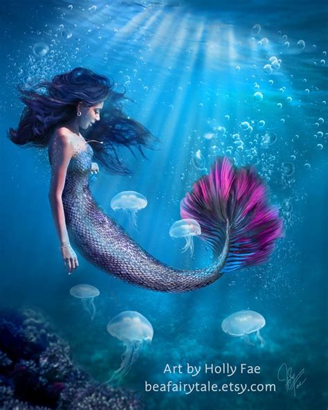 Mermaid Decor Art Print Digital Painting Fantasy Art