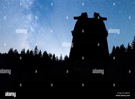 Pine Trees Silhouette Milky Way Observatory Stock Photo Alamy