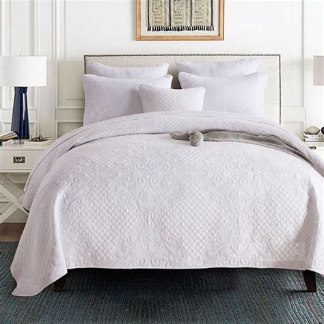 Chausub White Cotton Bedspread Quilt Set 3pcs Franch Embroidery