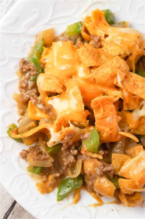 Philly Cheese Steak Frito Pie Is An Easy Ground Beef Casserole Recipe