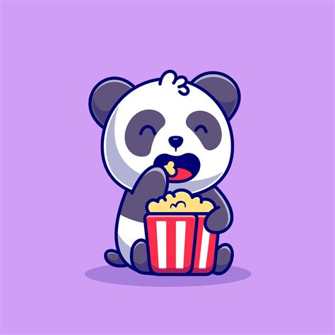 Hand Drawn Cute Panda Cartoon Eating Popcorn Illustration Svg Clipart Silhouette Vector Cut