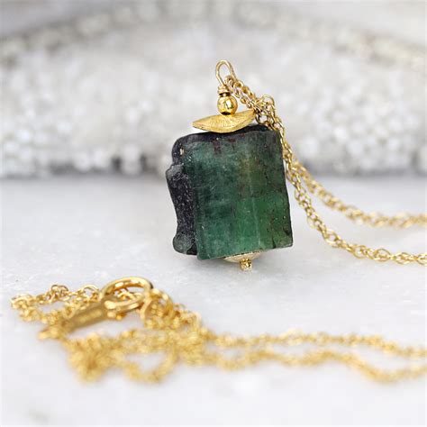 Raw Emerald Necklace May Birthstone Necklace Gold Emerald Etsy