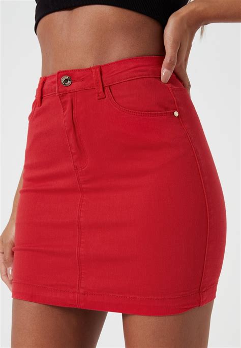 Missguided Red Denim Super Stretch Mini Skirt Red Denim Skirt Red