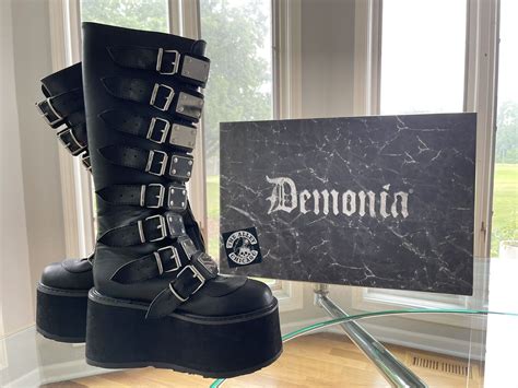 demonia damned 318 knee high boots black vegan le… gem
