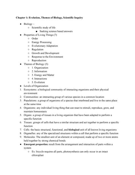 Intro Biology Final Exam Study Guide Chapter 1 Evolution Themes Of