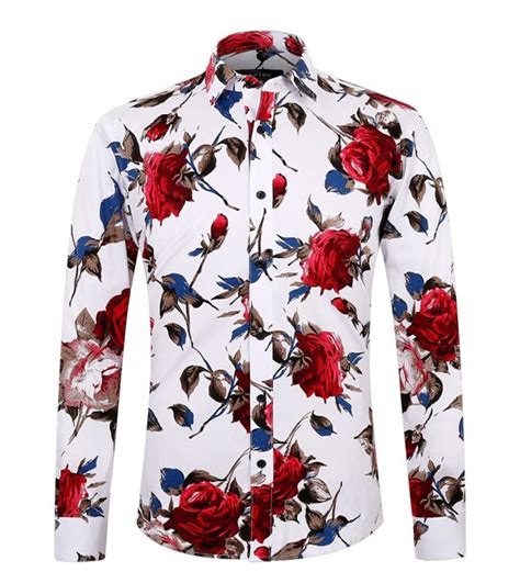 Mens 100 Cotton Floral Shirt Long Sleeve Flower Shirt 1925