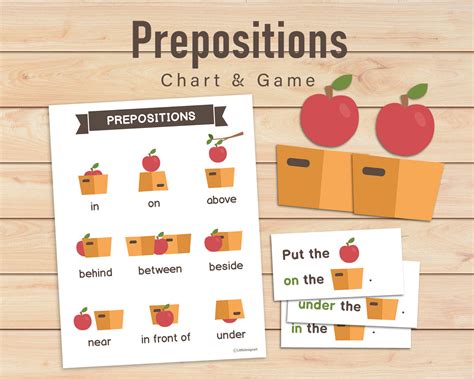 Prepositions Chart With Learning Game For Kids Positional Etsy