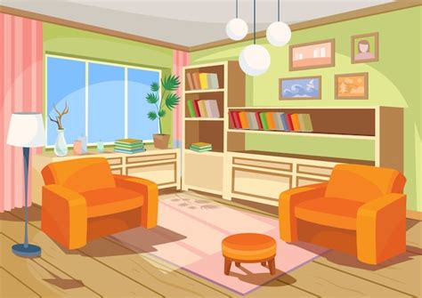Vector Illustration Of A Cartoon Interior Of An Orange Home Room A