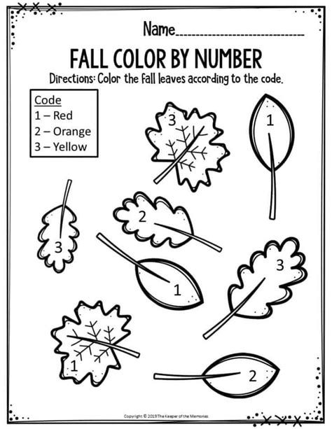 Preschool Worksheets Color By Numbers Fall Leaves