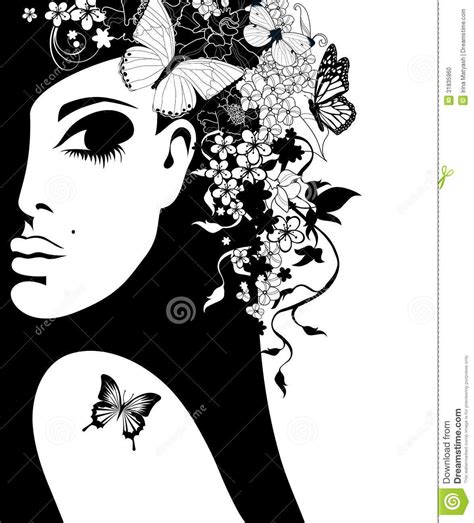 Affordable and search from millions of royalty free images, photos and vectors. Silhouette Of A Woman With Flowers And Butterflies Stock ...