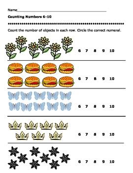 Each worksheet has 10 problems counting the quantity of shapes. Counting Numbers 6-10 Worksheets by WonderfulWorksheets123 ...