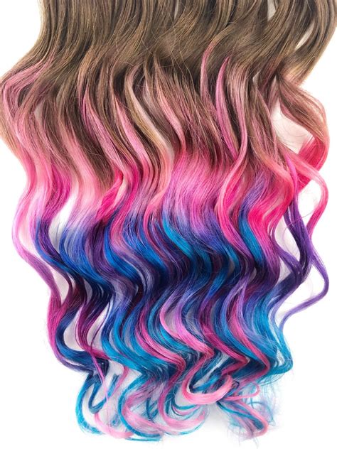 Ombre Dip Dyed Hair Clip In Hair Extensions Tie Dye Tips Etsy
