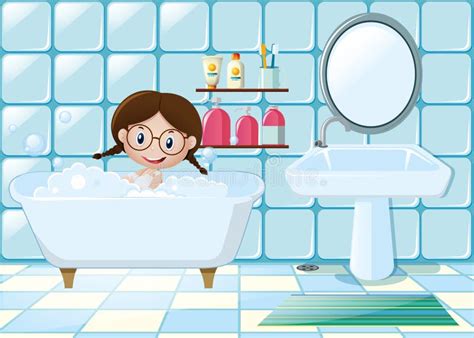 Little Girl Taking Bath In Bathroom Stock Vector Illustration Of