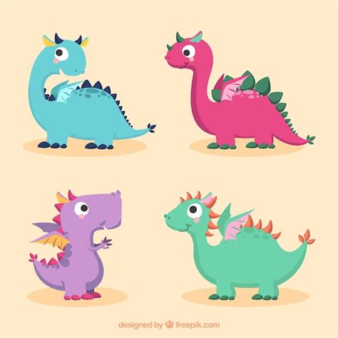 Free Vector Hand Drawn Baby Dragon Character Collection