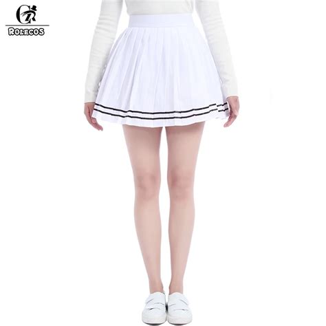Rolecos Girls White High Waist Pleated Skirt Japanese Jk Girls School