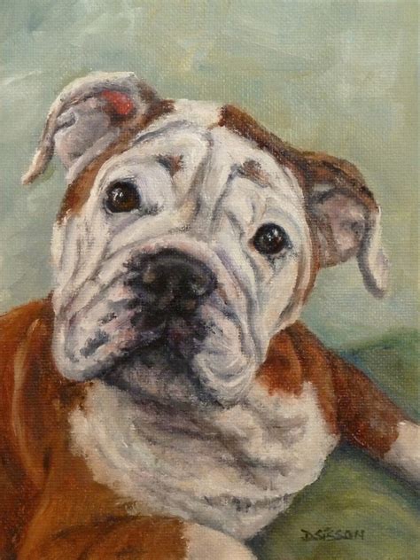 Daily Painting Projects Bulldog Pup Oil Painting Dog Pet Portrait Art