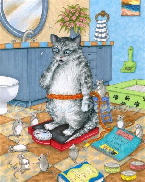 Art Print 8x10 From Funny Bathroom Art Painting Cat 579 Mouse
