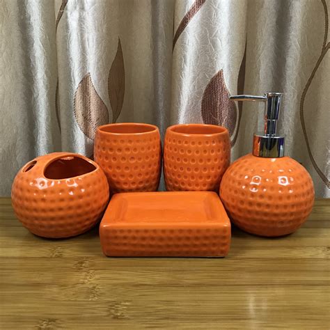 Orange Theme Toilet Supplies 5 Piece Set Custom Porcelain Bathroom 5