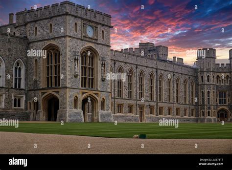 View Of Upper Ward Quadrangle In Medieval Windsor Castle Uk Stock