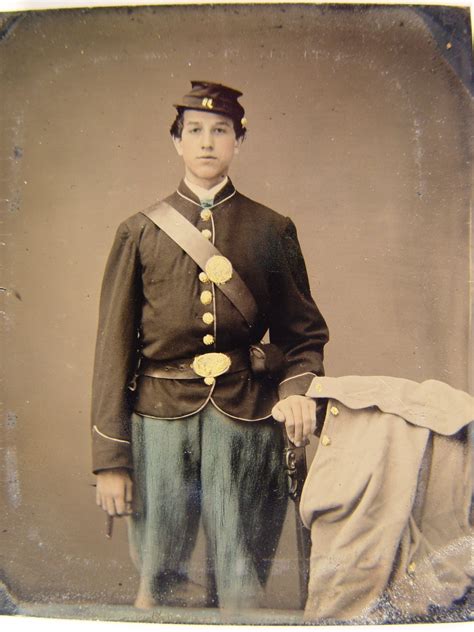 Unidentified Young Soldier In Union Uniform Next To Chair Draped With