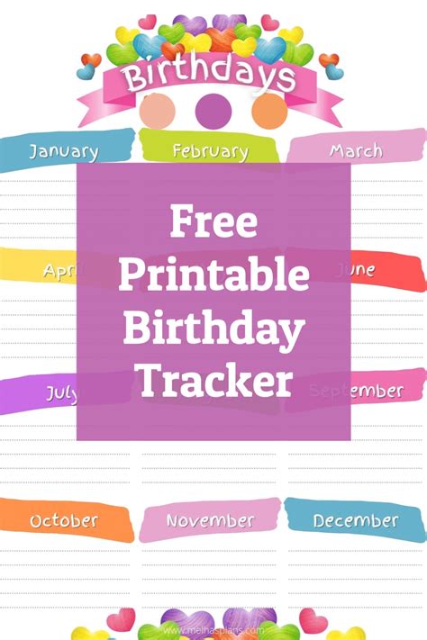 Free Printable Birthday Tracker Melhasplans