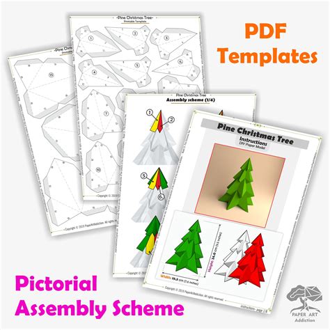 Pine Christmas Tree 3d Papercraft Pdf Pattern Diy Xmas Low Etsy
