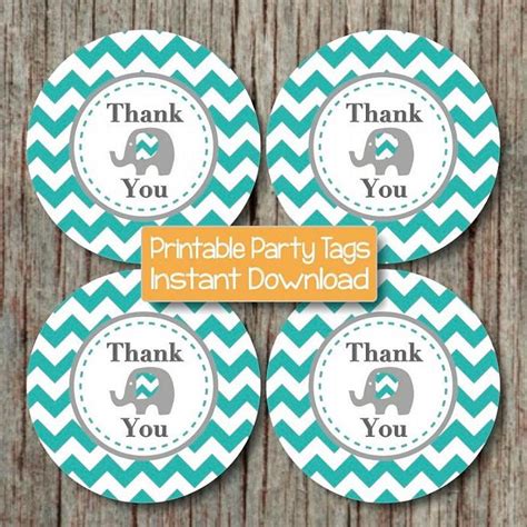 Get free baby shower printables in lots of different themes. Aqua Grey Elephant Printable Thank by bumpandbeyonddesigns ...