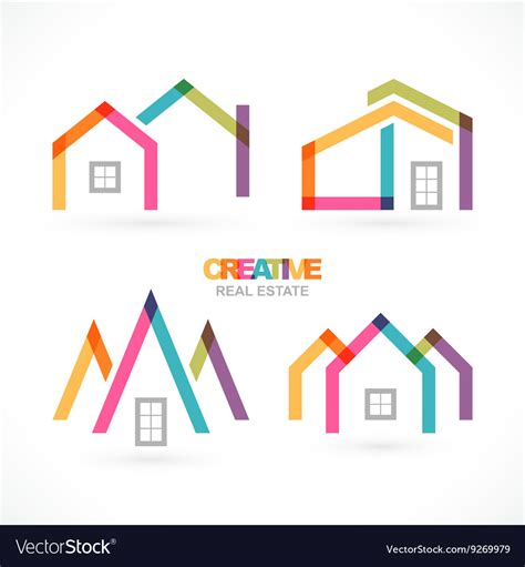 Creative House Abstract Real Estate Icons Set Vector Image