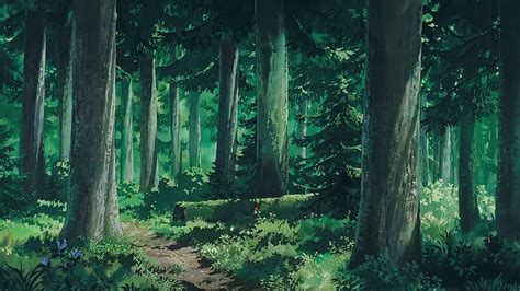 Hd Wallpaper Studio Ghibli Forest Clearing Landscape Oak Nature