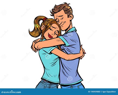 A Couple Hug Each Other Love And A Romantic Date Stock Vector