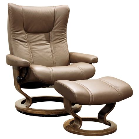 Stressless Wing 1060015 Large Reclining Chair And Ottoman With Classic