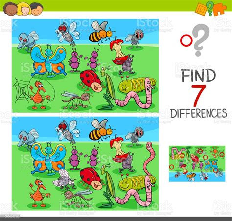 Find Differences Game With Insect Animals Stock Illustration - Download Image Now - iStock
