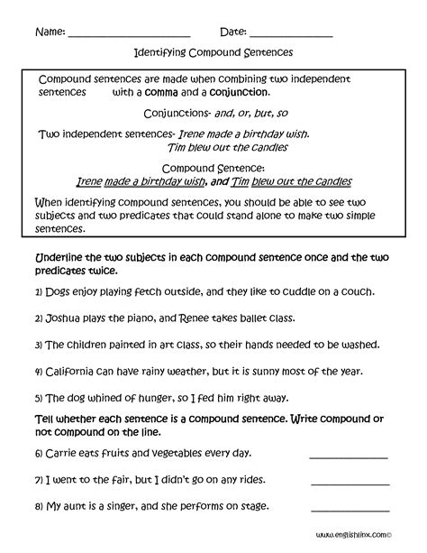 Identifying Compound Sentences Worksheets Compound Sentences Complex