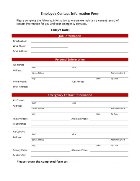 Basic Template Printable Employee Information Form Printable Free