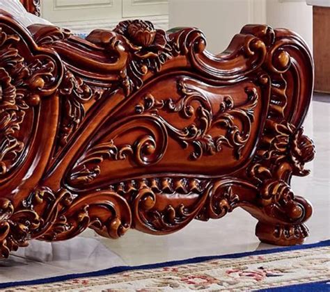 Luxury Antique Heavy Carving Bedrooms Furniture With Leather Headboard